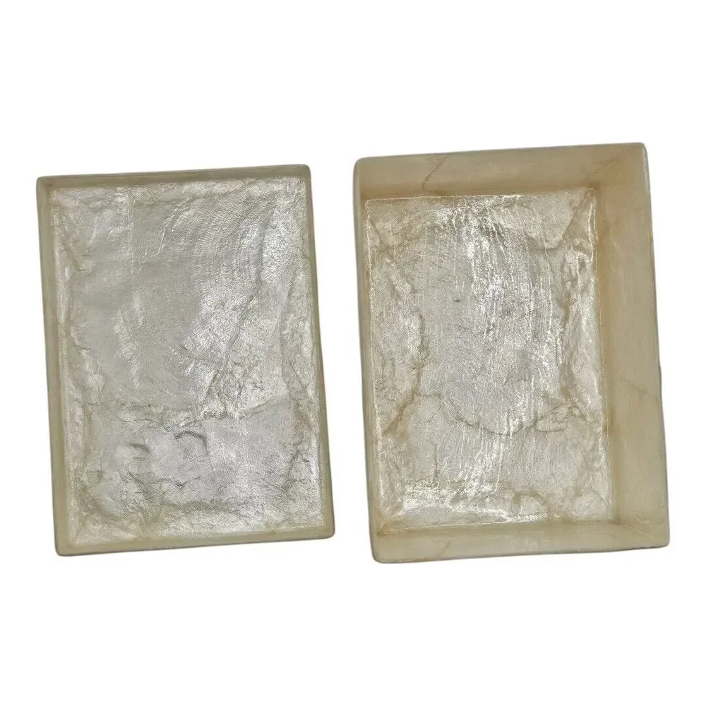 Capiz Oyster Mother of Pearl Shell Box Red Pink Floral Design Lid‎ Trinket Box